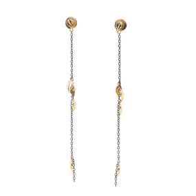 EXCLUSIVELY BY NINA 18K YELLOW GOLD AND BLACKENED STERLING SILVER LEAF FRINGE DROP EARRINGS