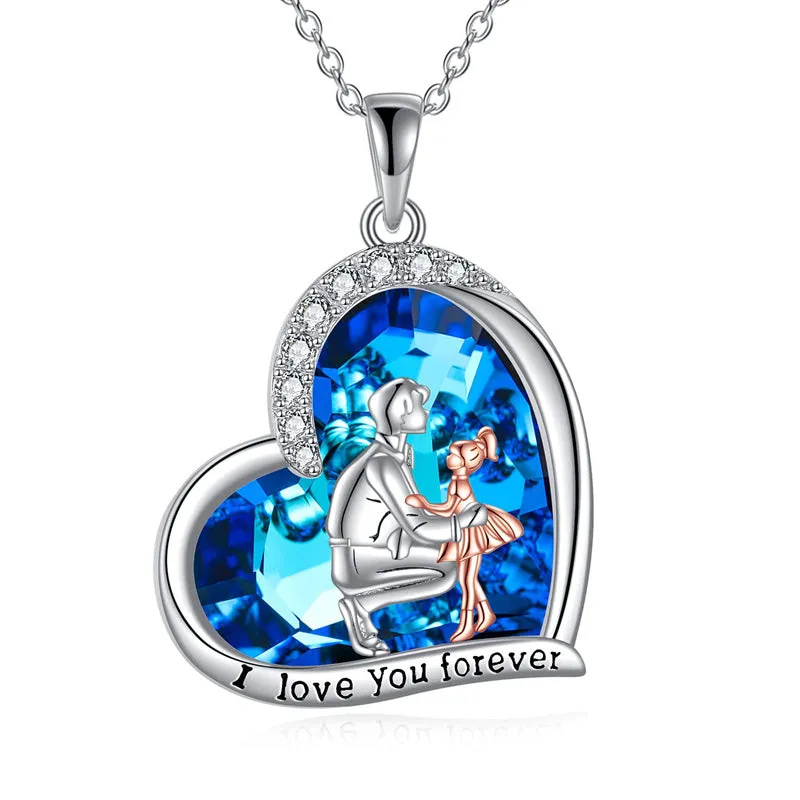 Father Daughter Necklace Crystal Heart Pendent Necklace Birthday Christmas Jewelry Gifts From Dad for Girls Daughter