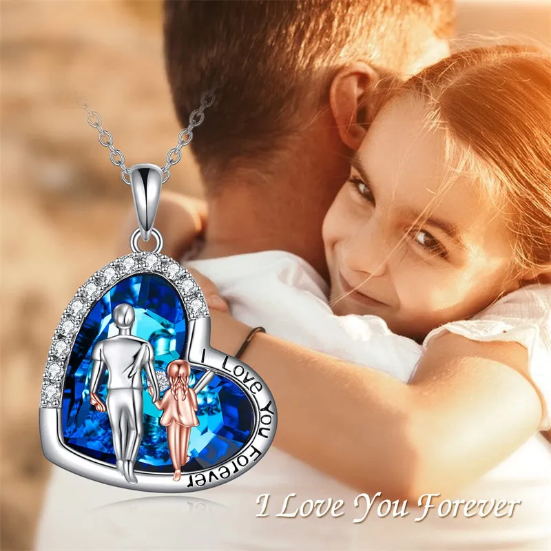 Father Daughter Necklace Crystal Heart Pendent Necklace Birthday Christmas Jewelry Gifts From Dad for Girls Daughter