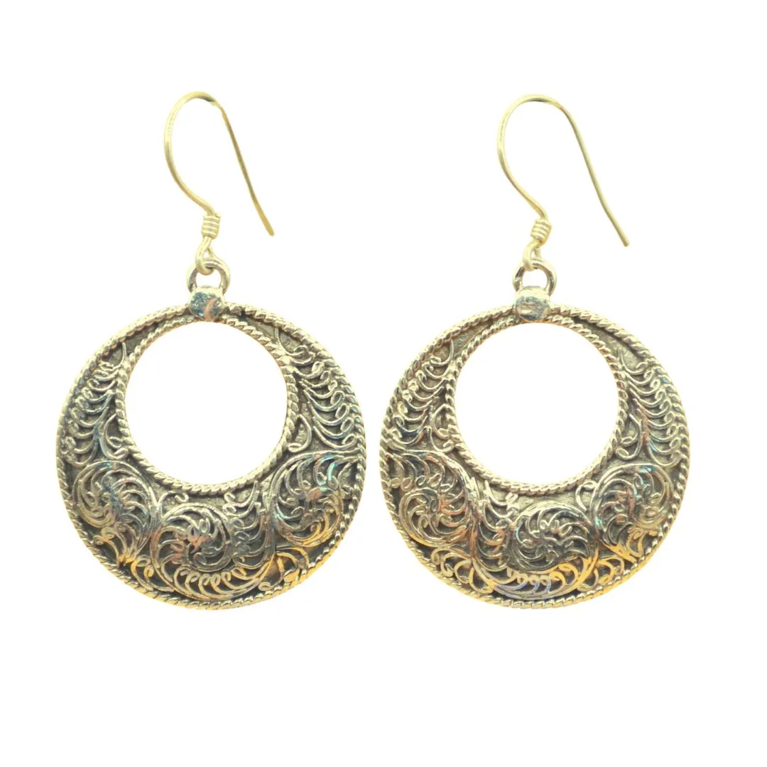 Filigree Crescent Silver Earrings