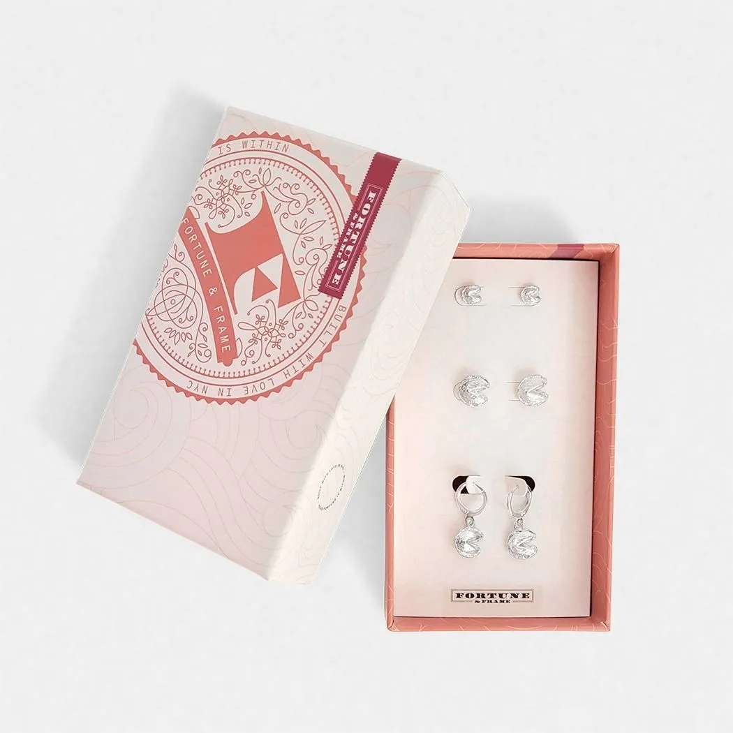 Fortune Cookie Earrings Gift Set - Silver