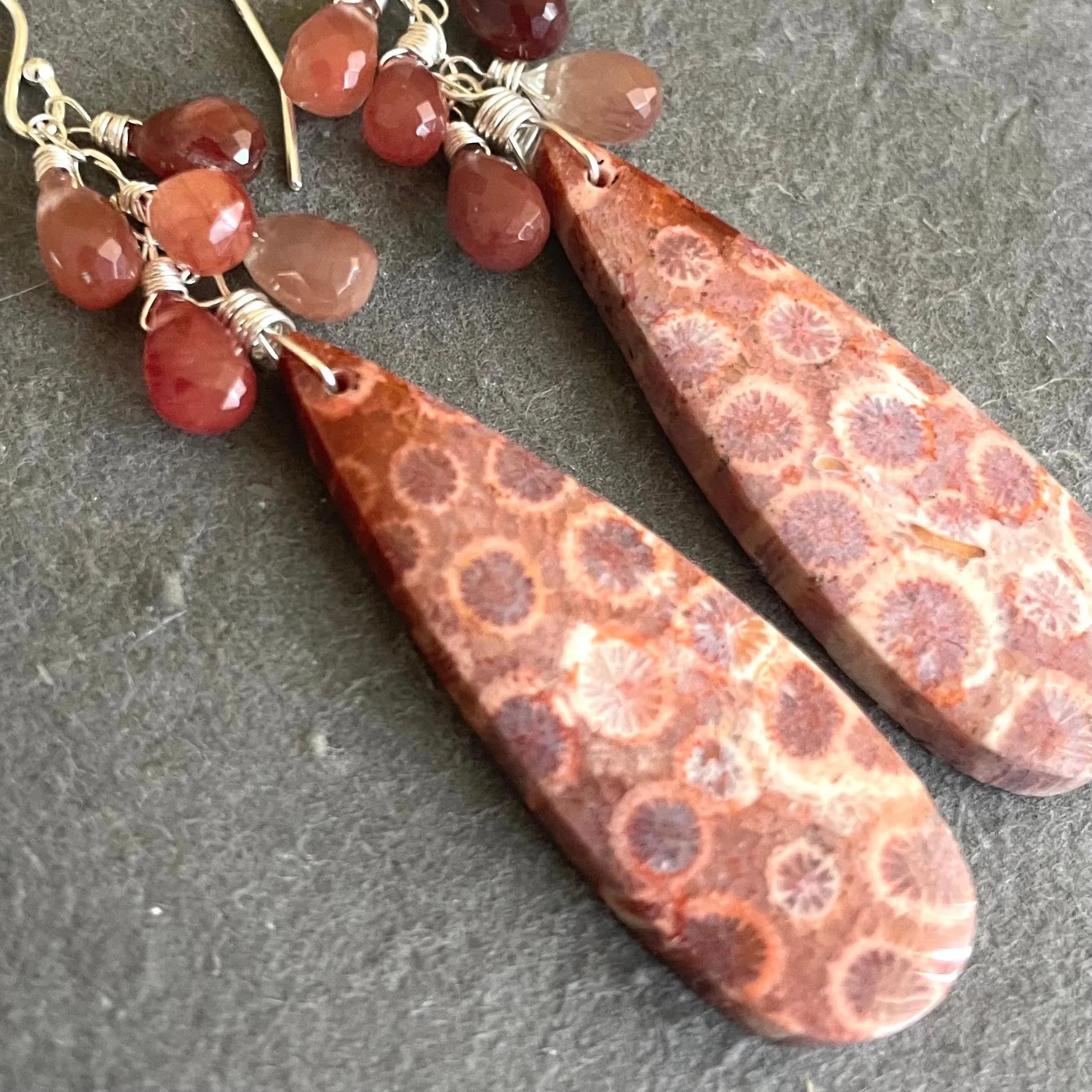 Fossil Cascade Earrings, OOAK 008