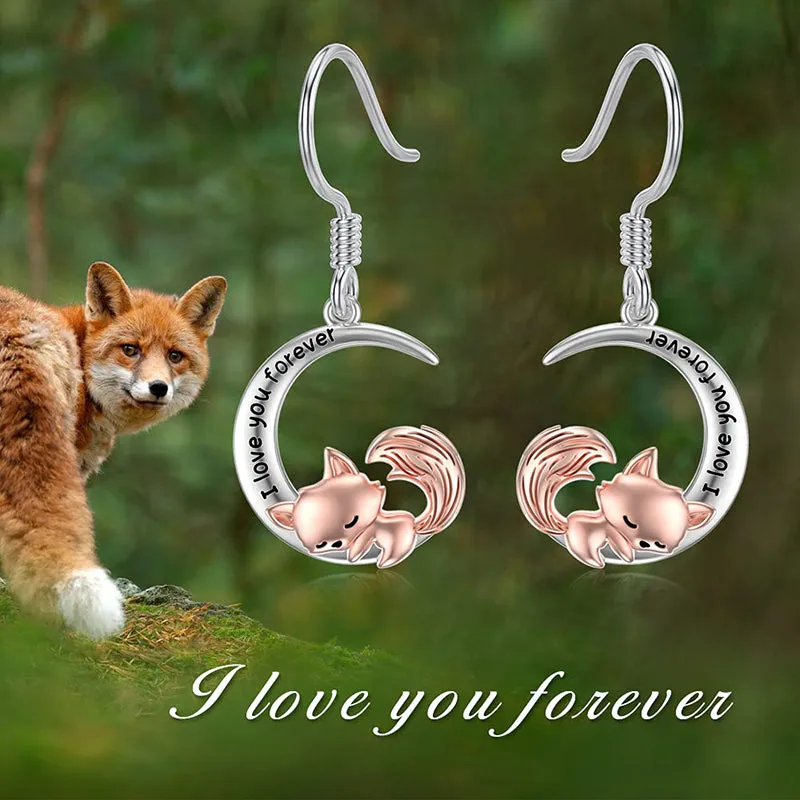 Fox Earrings 925 Sterling Silver Cute Little Fox Heart Dangle Earrings Fox Gifts for Girls Women Friends