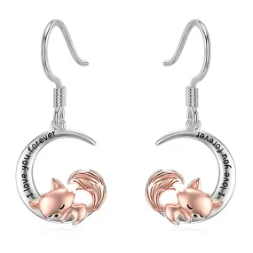 Fox Earrings 925 Sterling Silver Cute Little Fox Heart Dangle Earrings Fox Gifts for Girls Women Friends