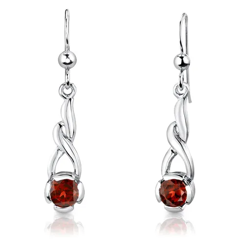 Garnet Elegant Twist Earrings Pendant Necklace Sterling Silver Jewelry Set