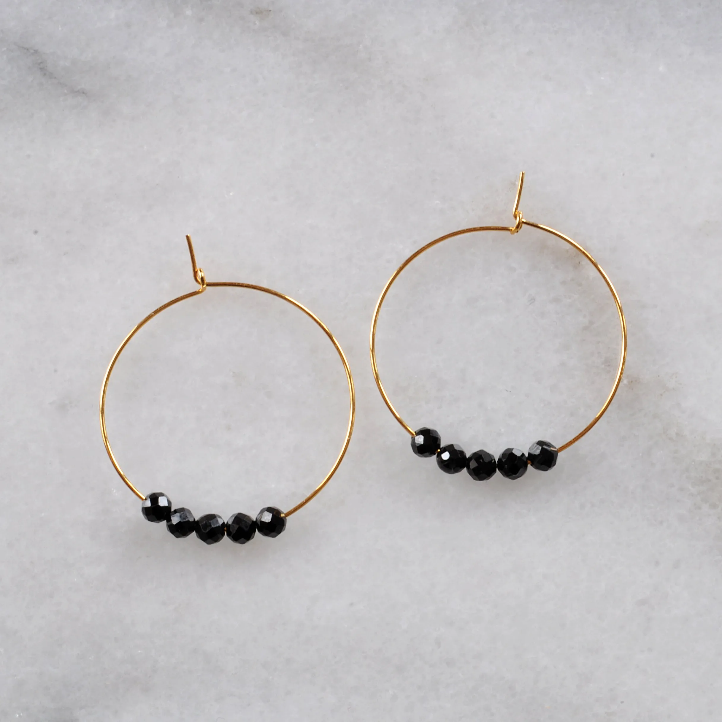 Gemstone 25mm Hoop Earrings - BLACK SPINEL