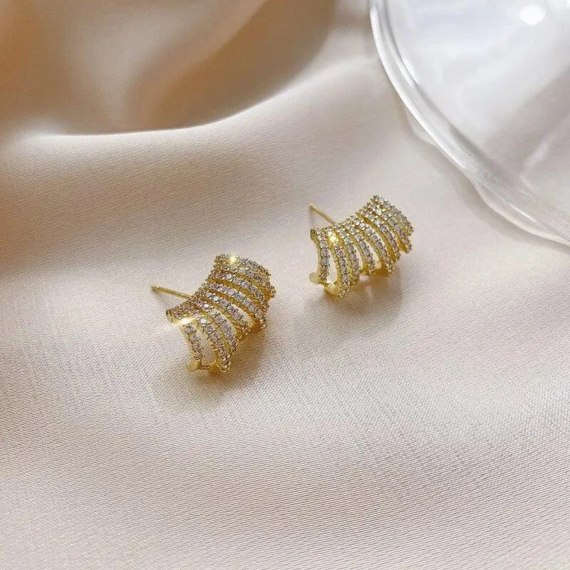 Geometric Metal Charm Korean Stud Earrings - RM230 Jewelry