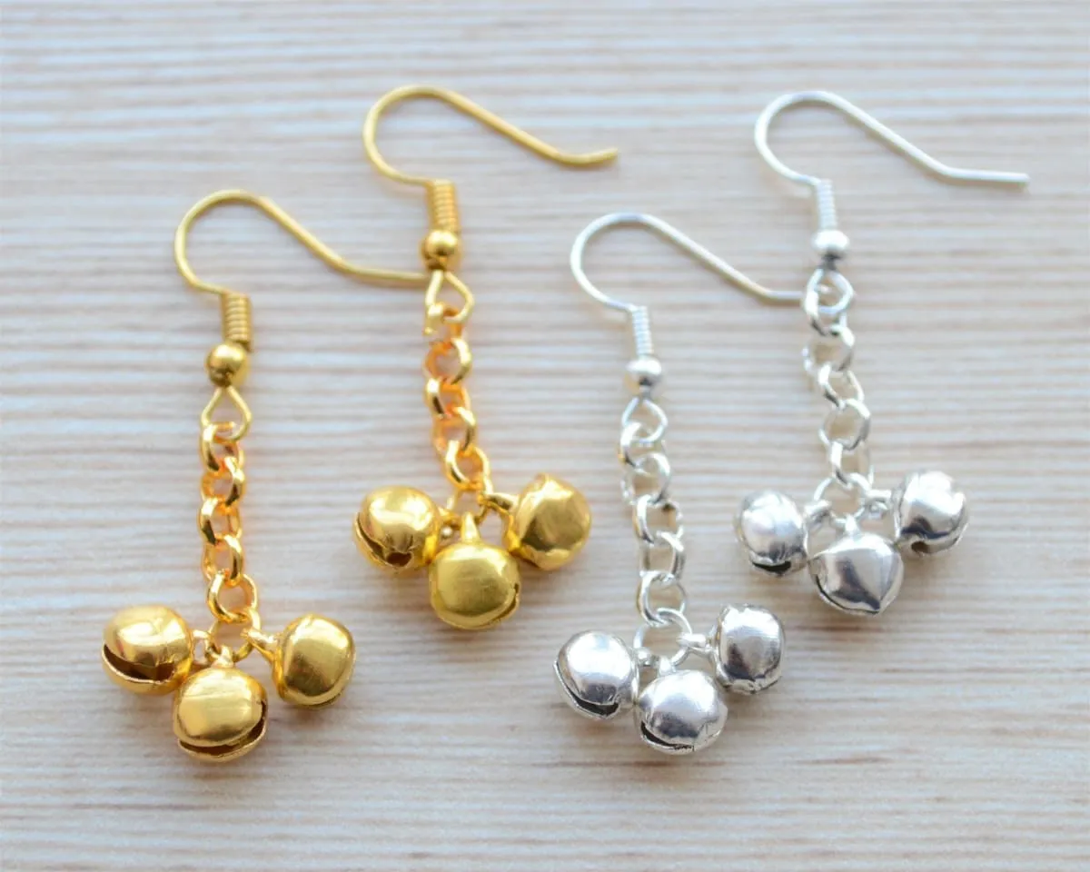 Gold and Silver Earring gift set, simple Indian Jhumki, Minimalist festival jewelry, Everyday dangle and drop earrings