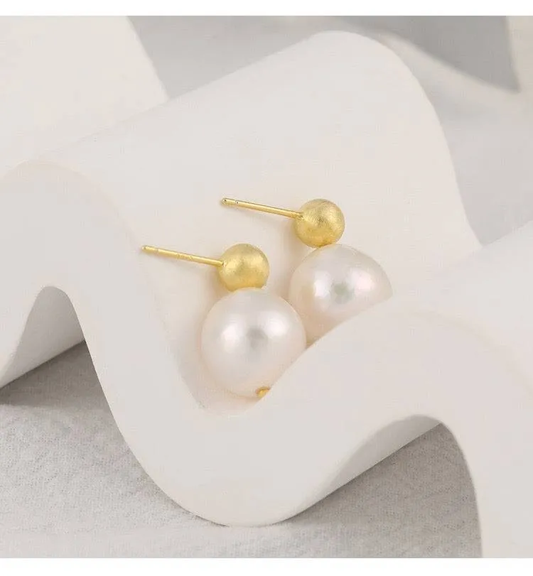 Gold Bean Baroque Pearl Earrings