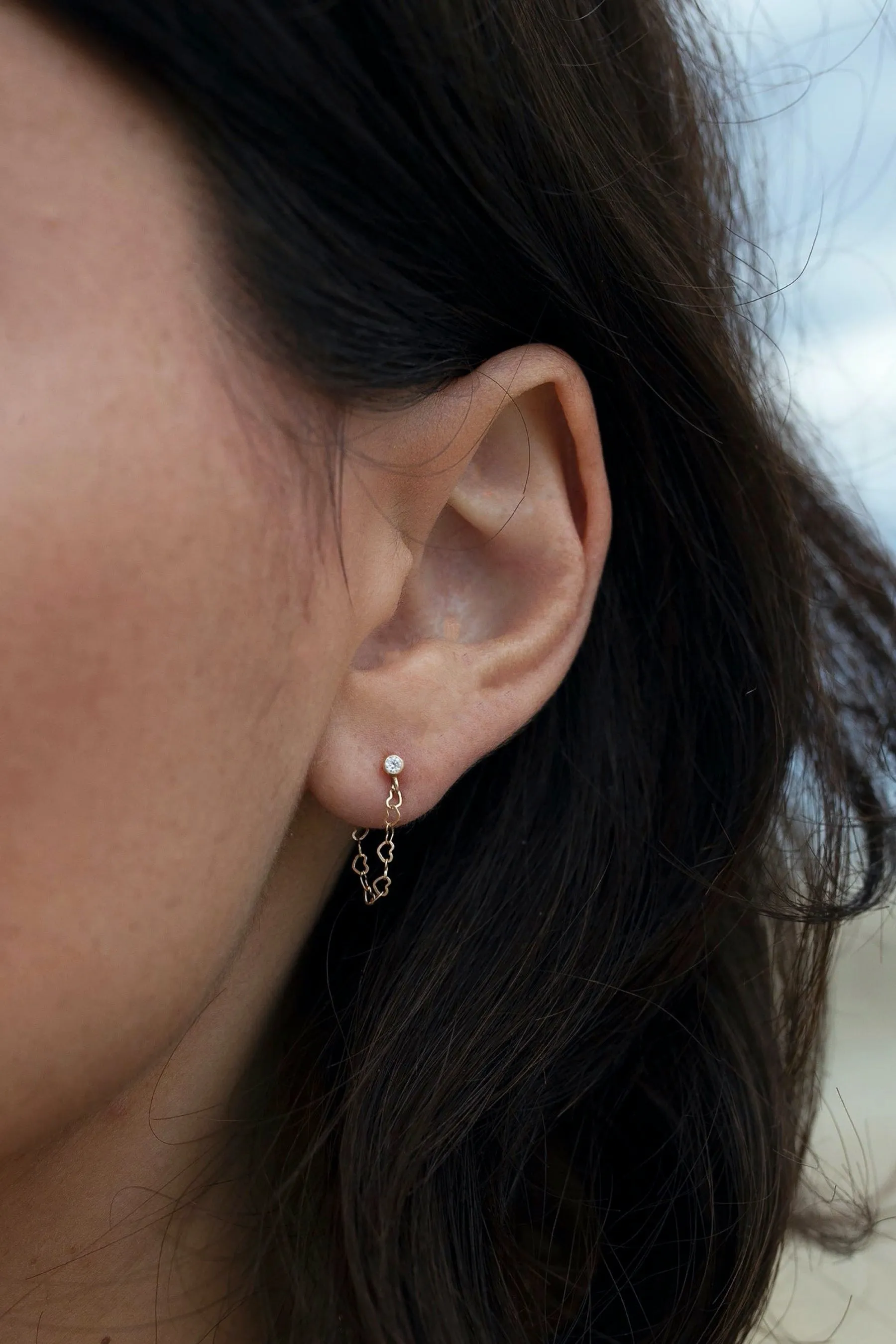 Gold Crystal Heart Hoops