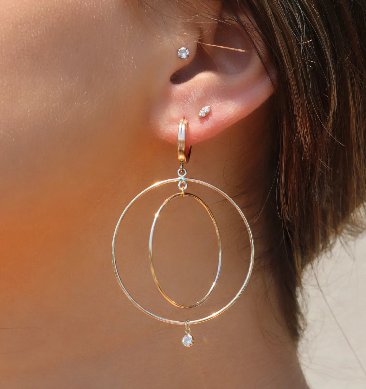 Gold Filled - Double Hoop Huggie Earrings