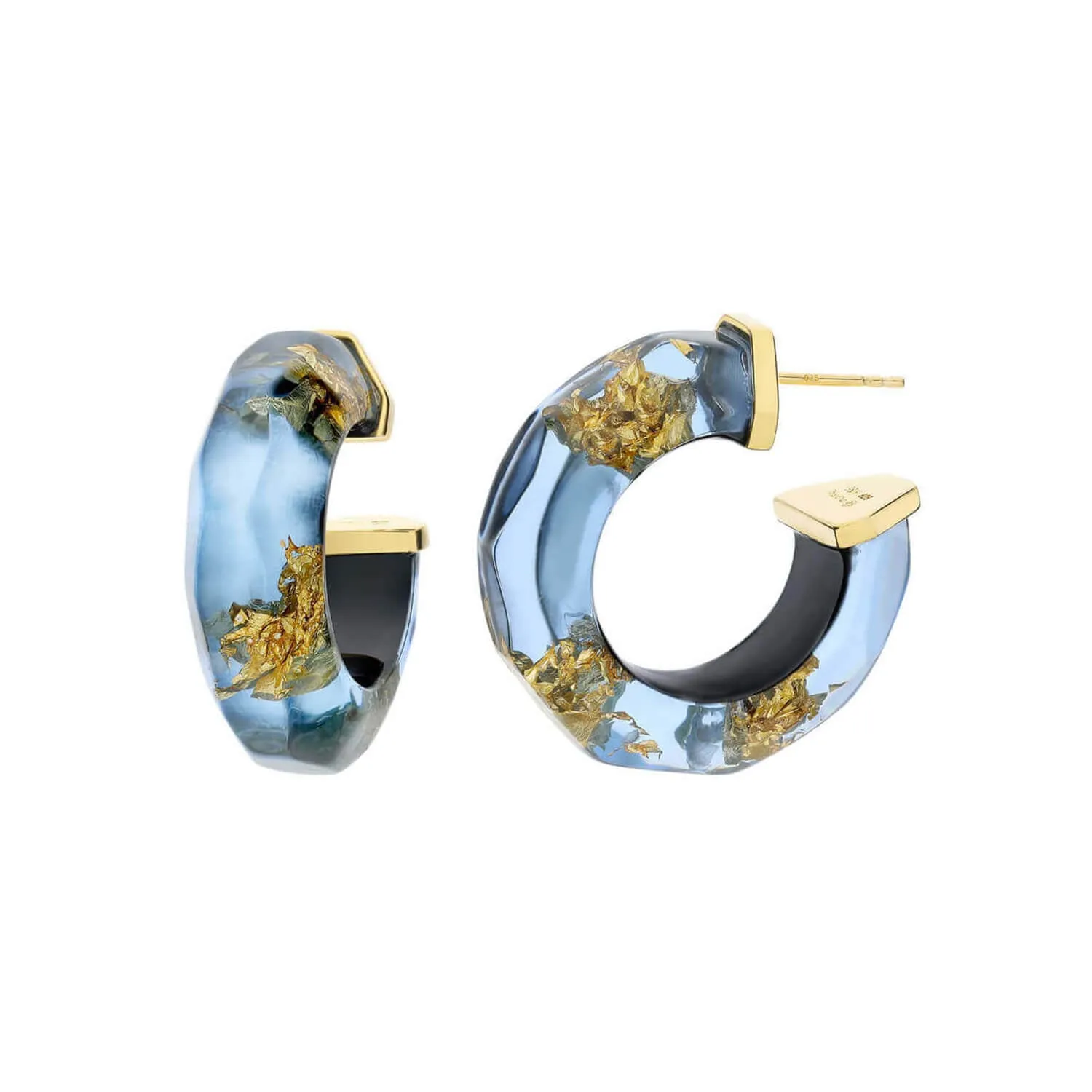 Gold Leaf Faceted Lucite Huggie Hoop Earrings