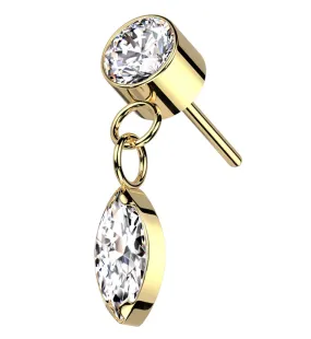 Gold PVD Dangle Marquise Clear CZ Titanium Threadless Top