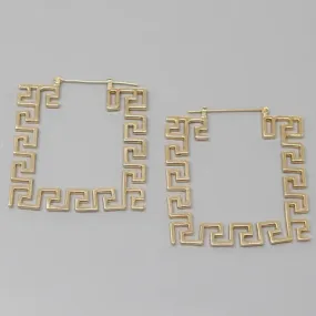 Gold Square Greek Hoop Earrings