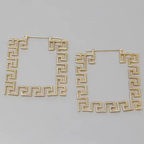 Gold Square Greek Hoop Earrings