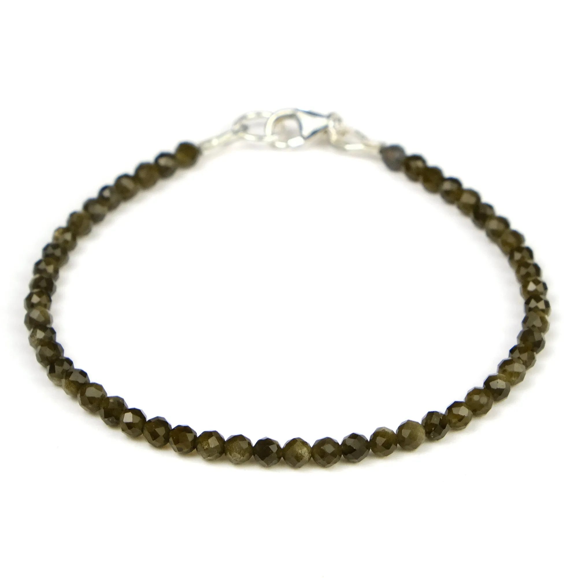 Golden Obsidian 3mm Faceted Round Bracelet with Sterling Silver Trigger Clasp