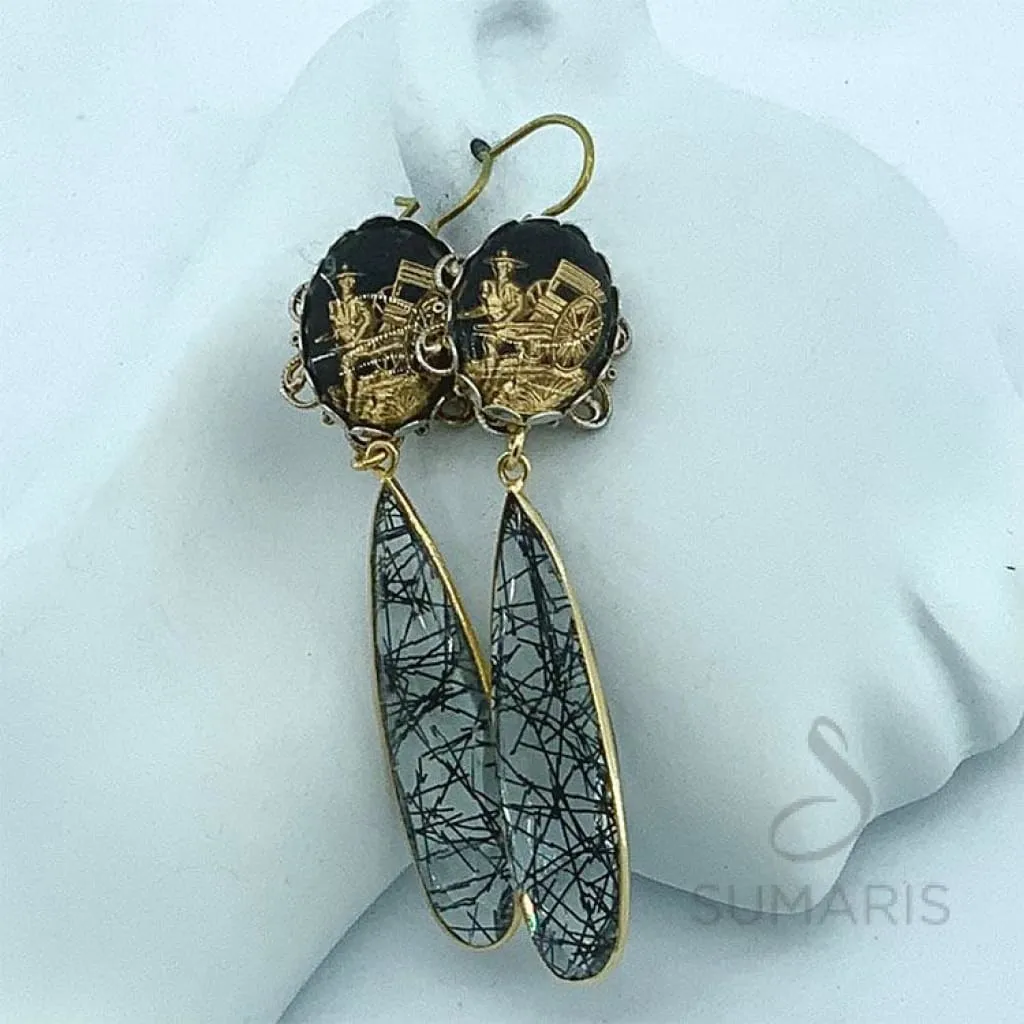 GOLDEN RICKSHAWS OOAK STATEMENT EARERINGS