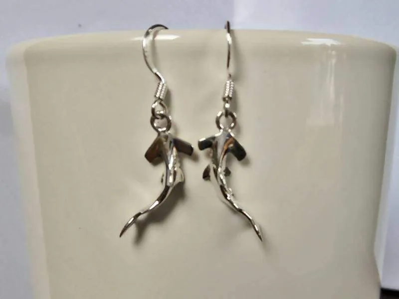 Hammerhead Shark Drop Earrings, 925 Sterling Silver, Fish Dangle Earrings, Aqurium Lover Gifts