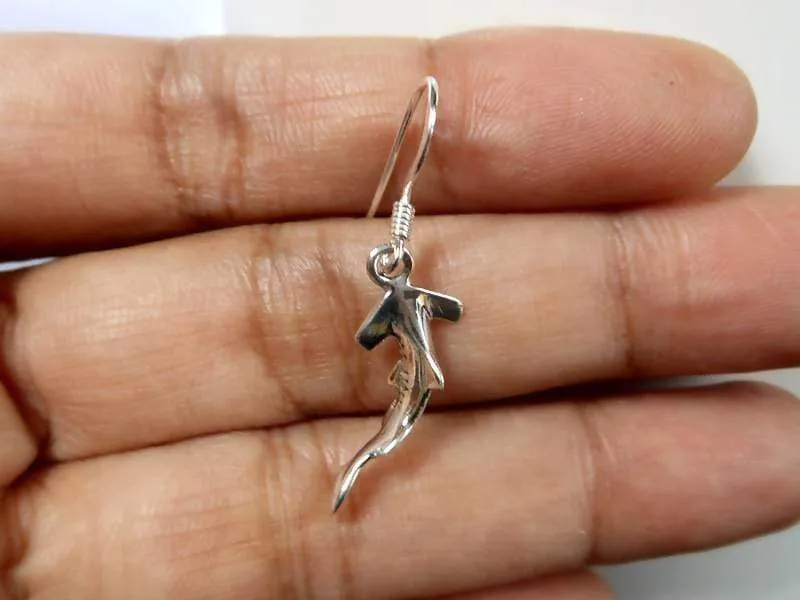 Hammerhead Shark Drop Earrings, 925 Sterling Silver, Fish Dangle Earrings, Aqurium Lover Gifts