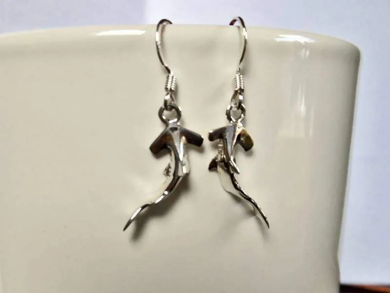 Hammerhead Shark Drop Earrings, 925 Sterling Silver, Fish Dangle Earrings, Aqurium Lover Gifts