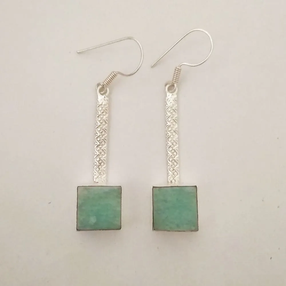 Handmade Silver Plated Aquamarine Gemstone March Birthstone Dangle Earrings