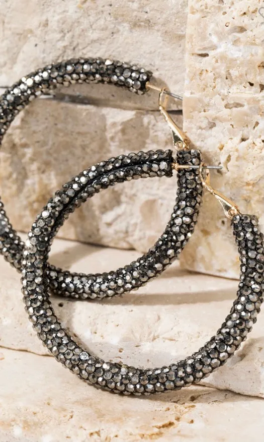 Hematite Crystal Hoop Earrings