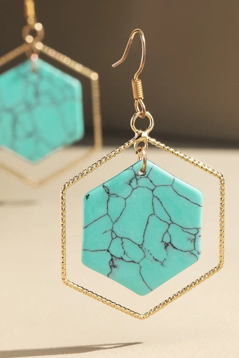 Hexagon Stone Earrings