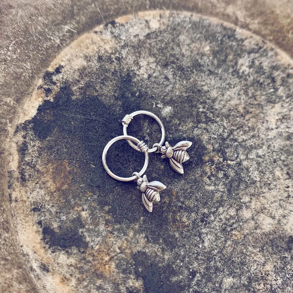 honey bee // teeny tiny silver bee hoop sleeper earrings