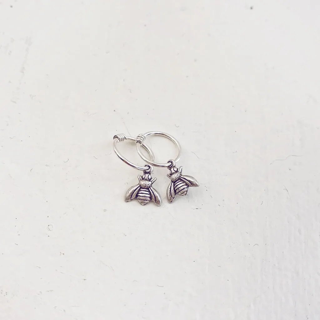 honey bee // teeny tiny silver bee hoop sleeper earrings