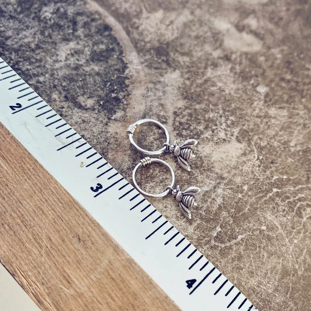 honey bee // teeny tiny silver bee hoop sleeper earrings