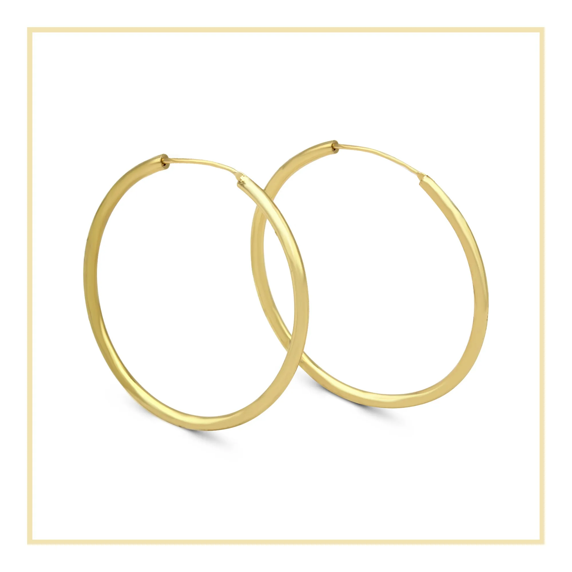 Hoop Earrings 14K Gold Plate 2 mm Hip Hop Hoops Ear Jewelry 25 - 70 mm Women