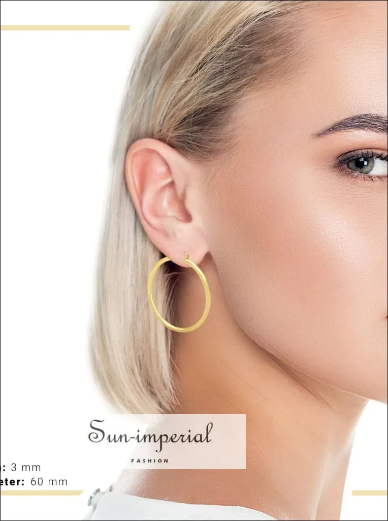 Hoop Earrings 14k Gold Plated 3 Mm Hip Hop Hoops Ear Jewelry 25 - 70 Mm