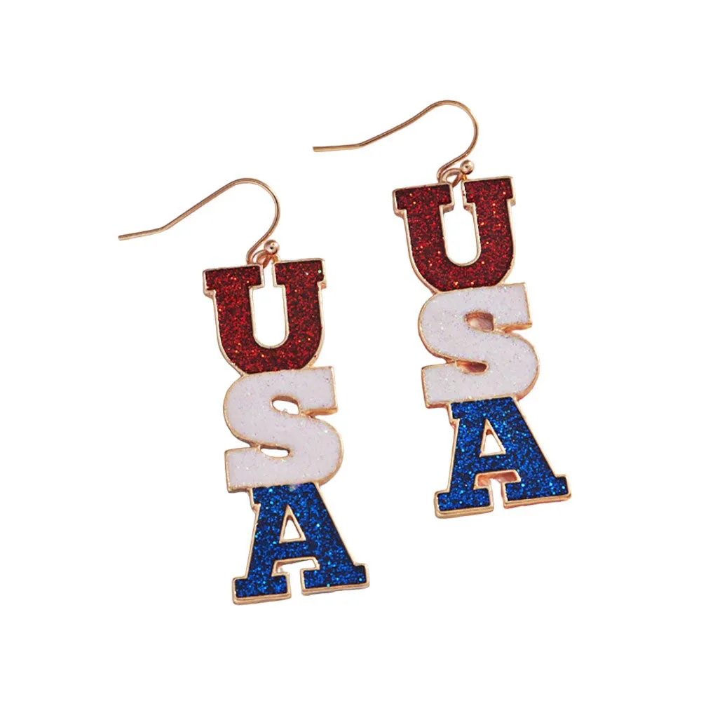 Hypoallergenic American USA Letter Dropdown Earrings