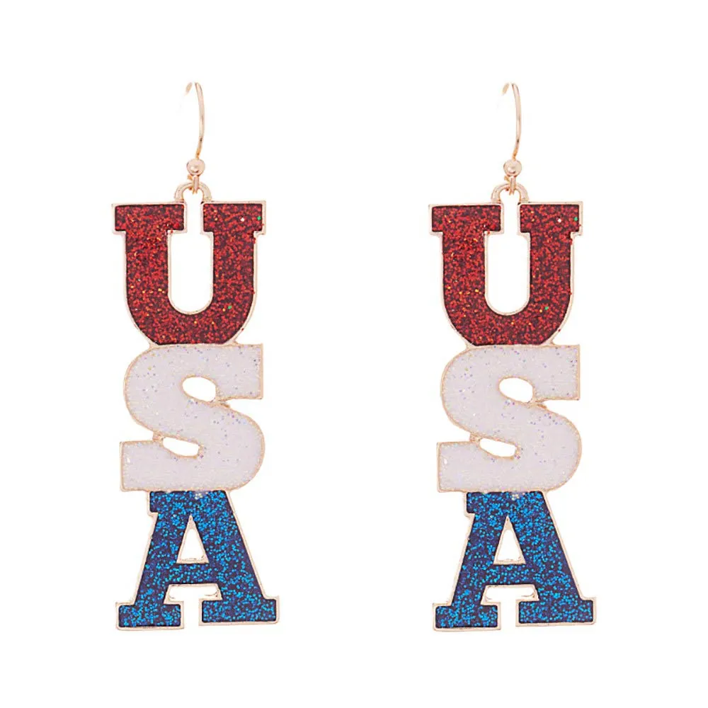 Hypoallergenic American USA Letter Dropdown Earrings