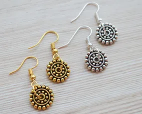 Indian Mandala Earrings, Small geometric Hoop earrings gift set, minimalist everyday work wear jewelry, self gift jewellery