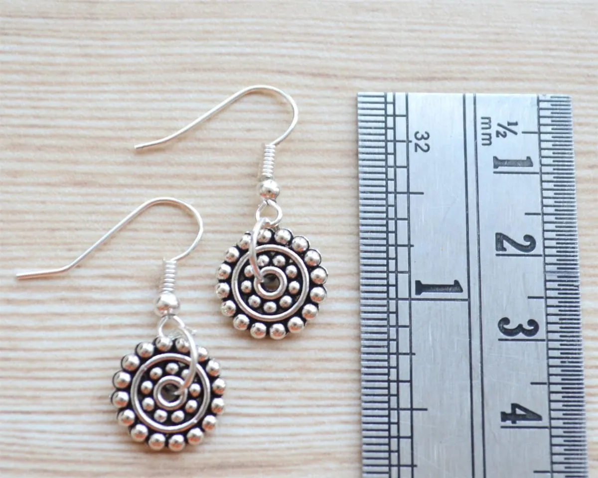 Indian Mandala Earrings, Small geometric Hoop earrings gift set, minimalist everyday work wear jewelry, self gift jewellery