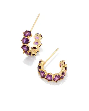 Kendra Scott Cailin Huggie Hoop Earrings in Purple Crystal and Gold Plated