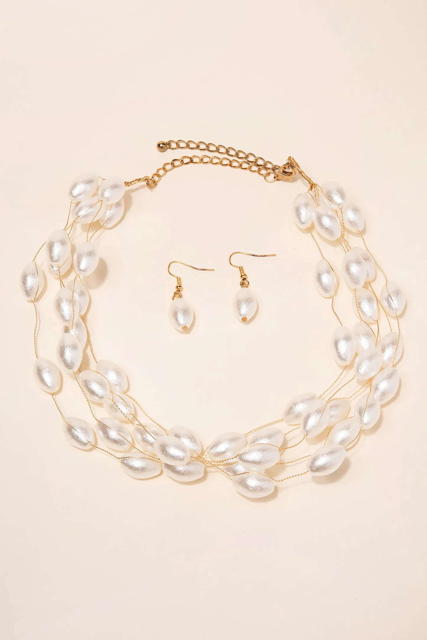 Kylie Layered Oval Baroque Pearl Necklace & Earring Set