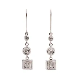 Ladies 14K White Gold Dangle Diamond Earrings