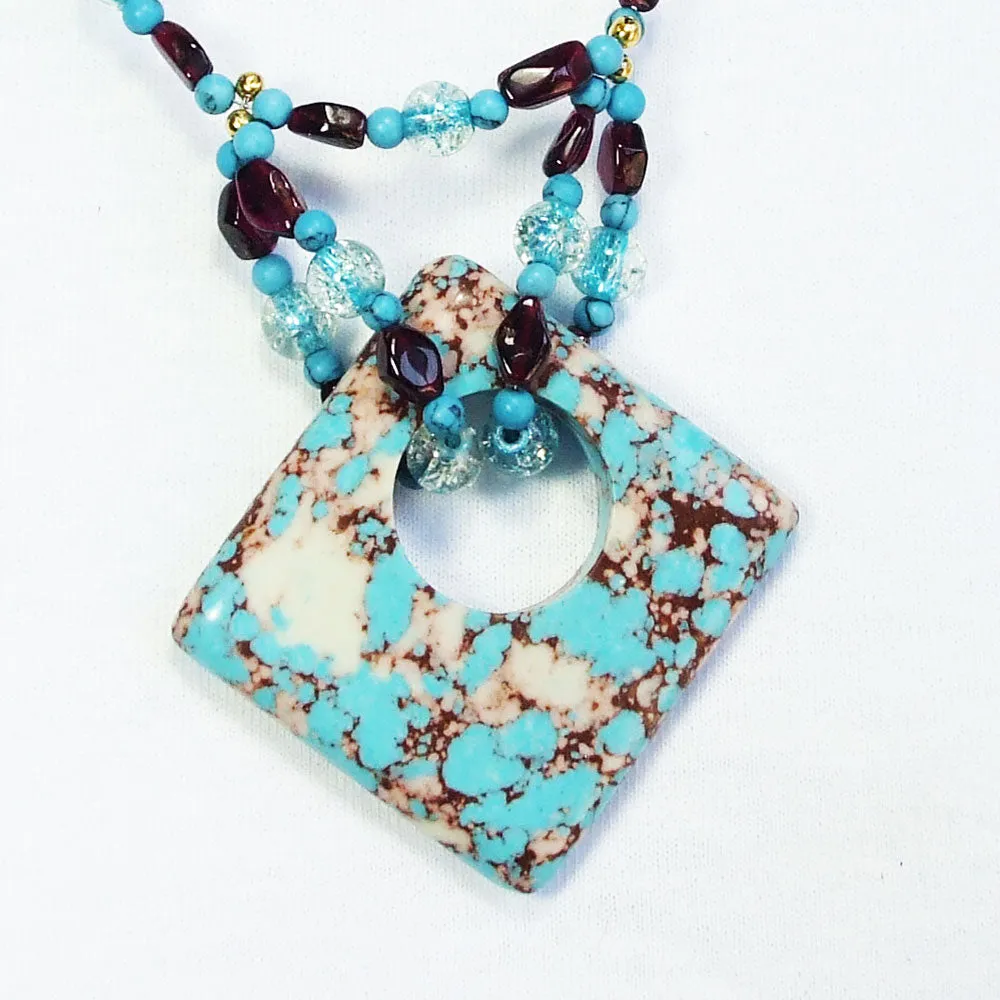 Lakyn, Turquoise Pyrite Mineral Donut, Beaded Pendant, Necklace