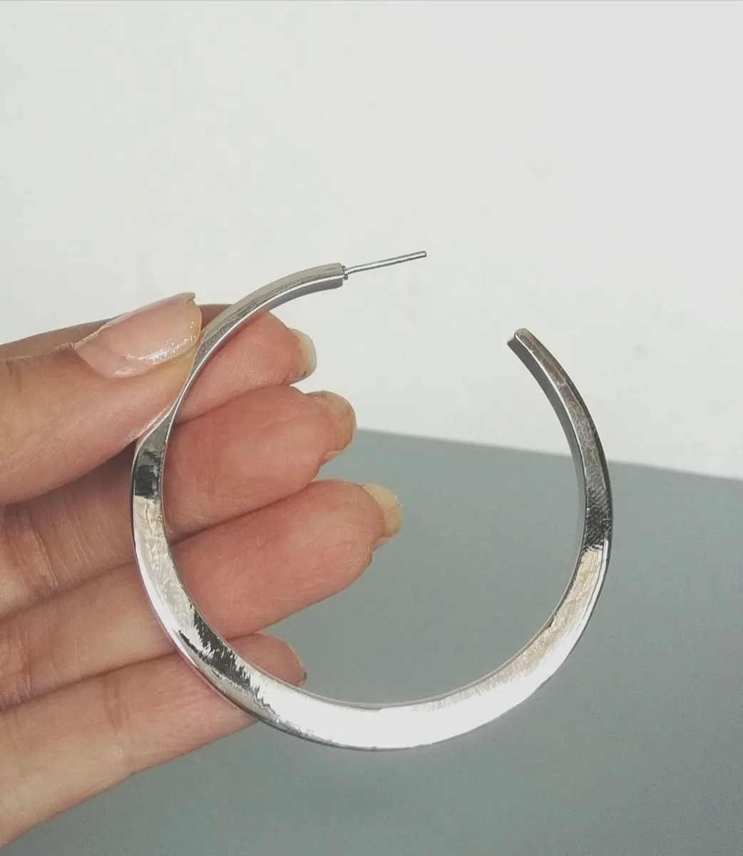 Large silver hoop studs | 60 mm silver hoop earrings | Large and Flat hoops | Silver jewelry | Silver ear hoops | E1103