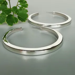 Large silver hoop studs | 60 mm silver hoop earrings | Large and Flat hoops | Silver jewelry | Silver ear hoops | E1103