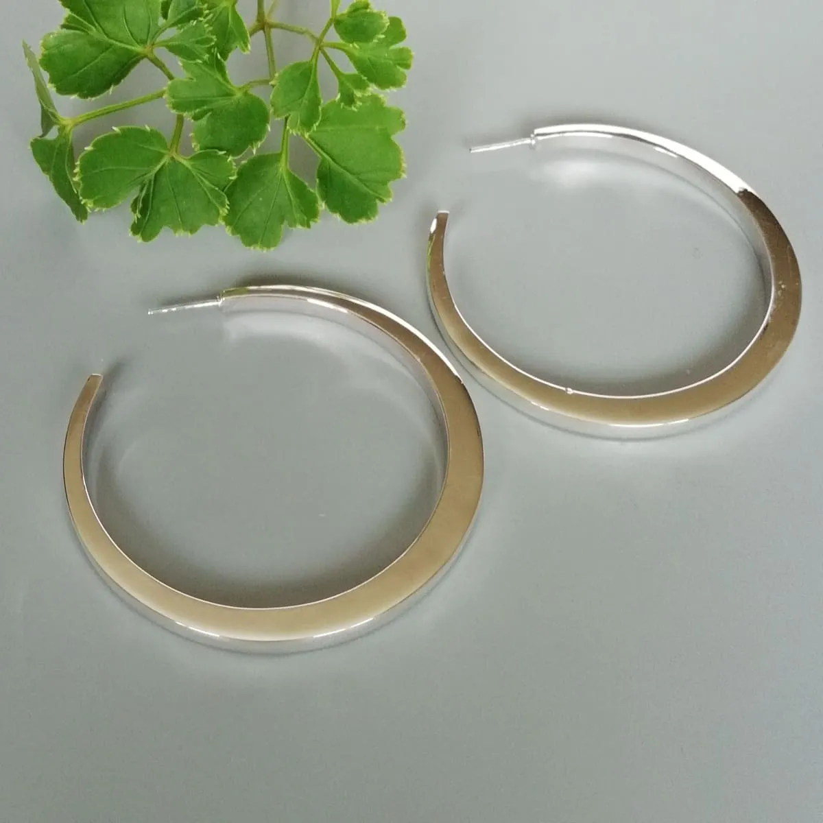 Large silver hoop studs | 60 mm silver hoop earrings | Large and Flat hoops | Silver jewelry | Silver ear hoops | E1103