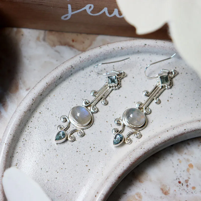 Luna Moonstone Blue Topaz Earrings