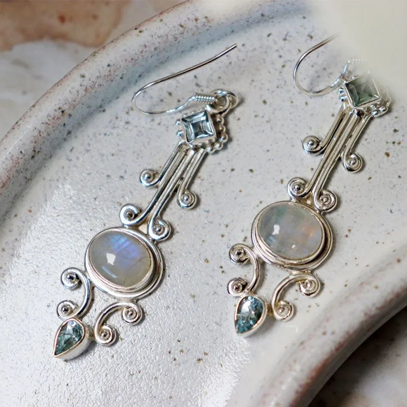 Luna Moonstone Blue Topaz Earrings