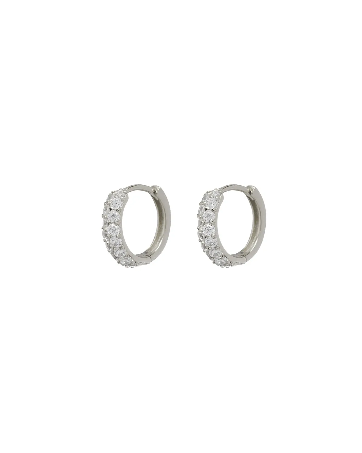 Luv Aj Baby Pave Huggie Hoop Earrings in CZ and Polished Rhodium Plated