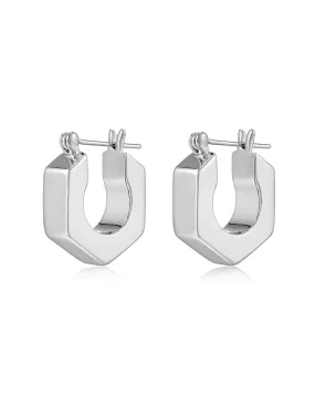 Luv Aj Hex Bolt Huggie Hoop Earrings in Polished Rhodium Plated