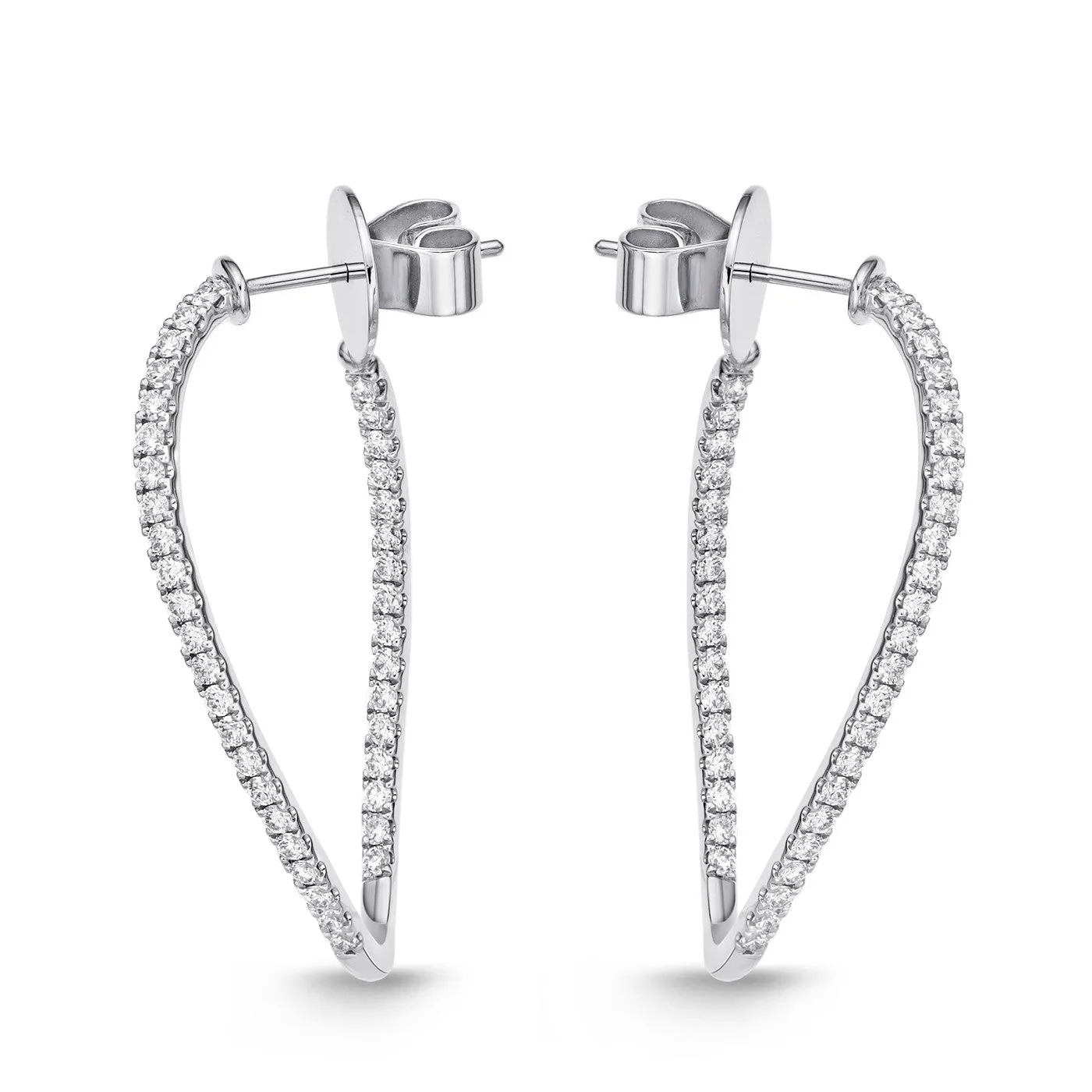 Memoire 18k White Gold Shared Prong Twist Diamond Hoops