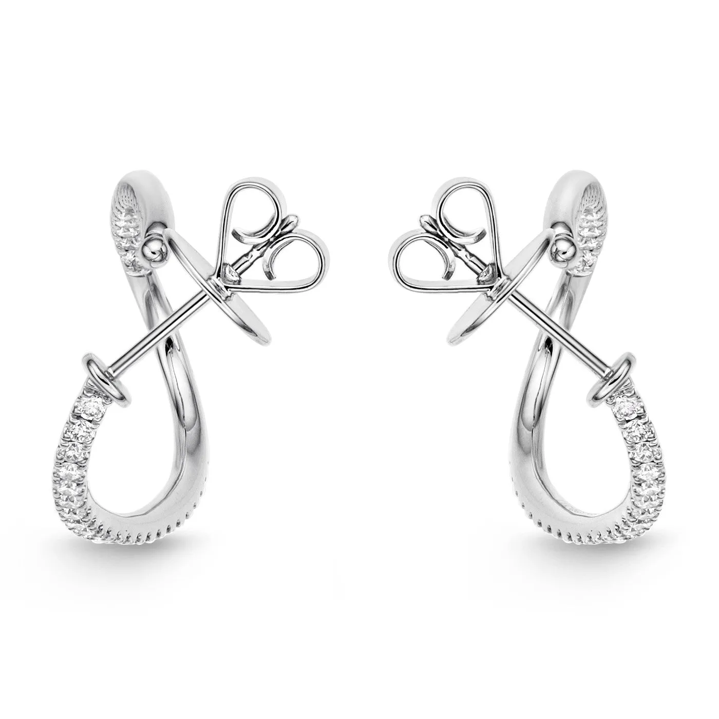 Memoire 18k White Gold Shared Prong Twist Diamond Hoops