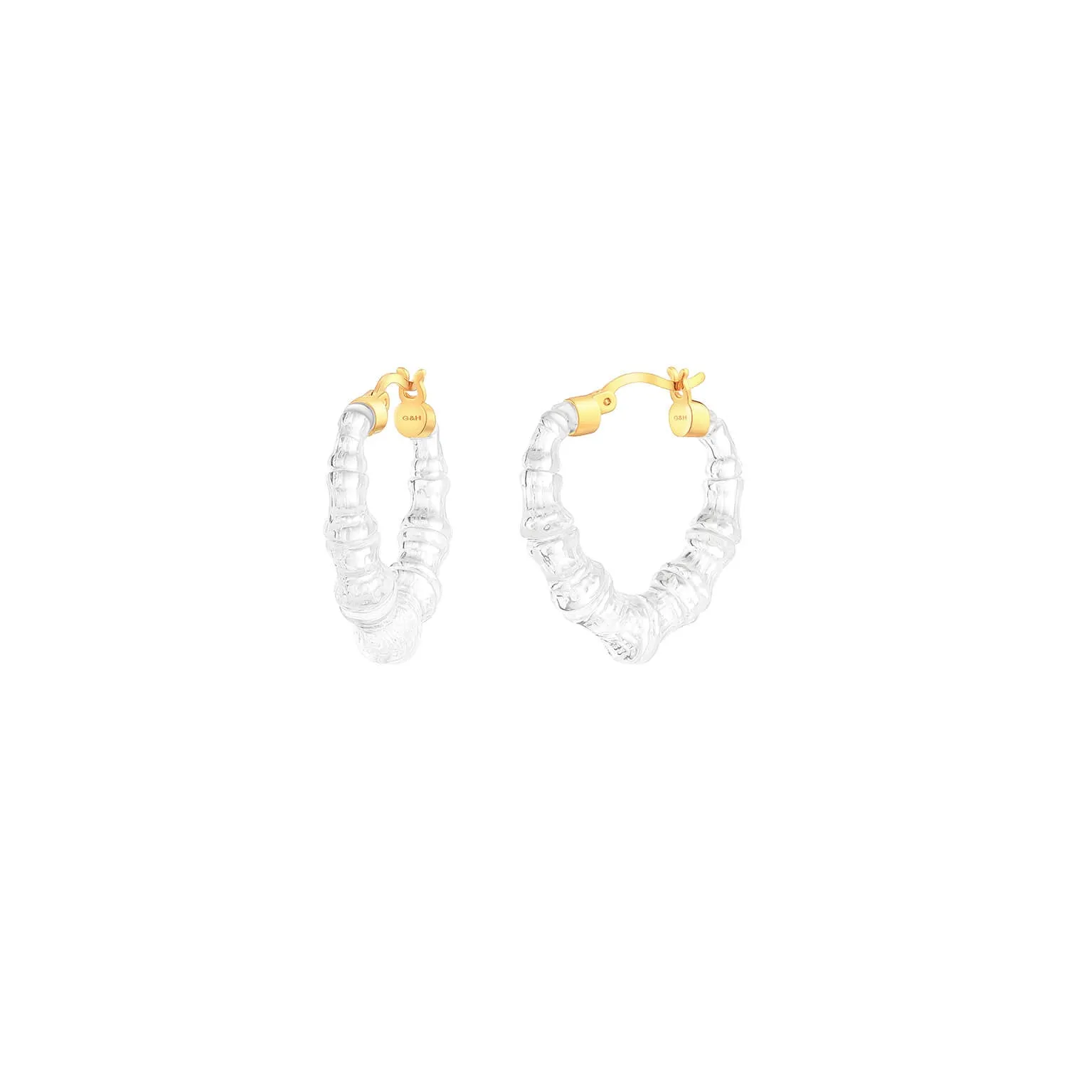 Mini Clear Lucite Heart Bamboo Hoop Earrings